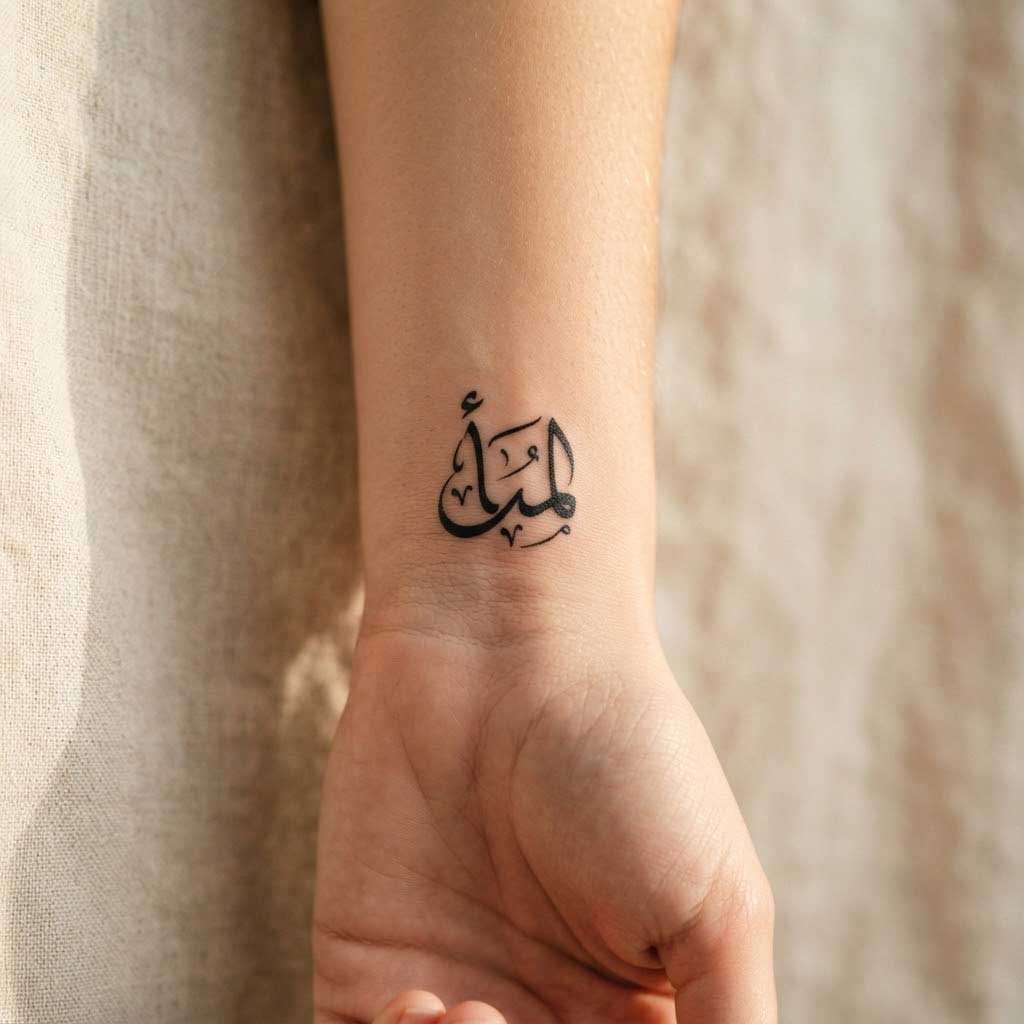 Amal (hope) in Diwani Arabic calligraphy tattoo on wrist